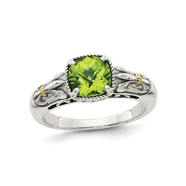 Sterling Silver with 14ky Peridot Cushion Ring 